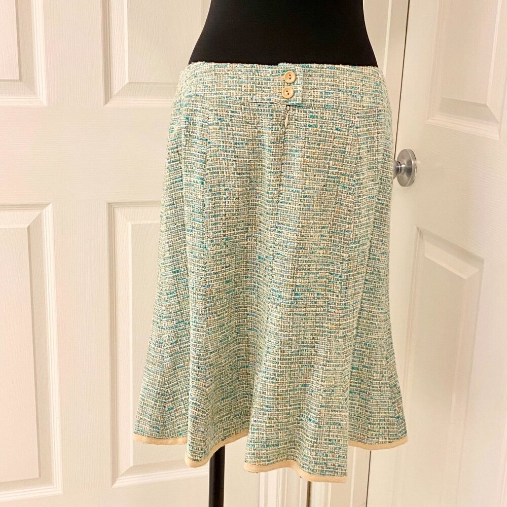 Nanette Lepore Tweed Skirt, Teal/Cream 8 - Picture 3 of 7